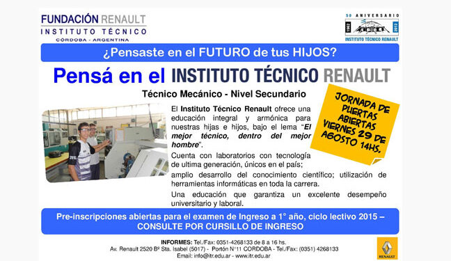 Instituto Técnico Renault: Jornada de Puertas Abiertas e inscripciones