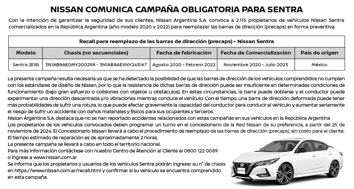 Recall Nissan Sentra