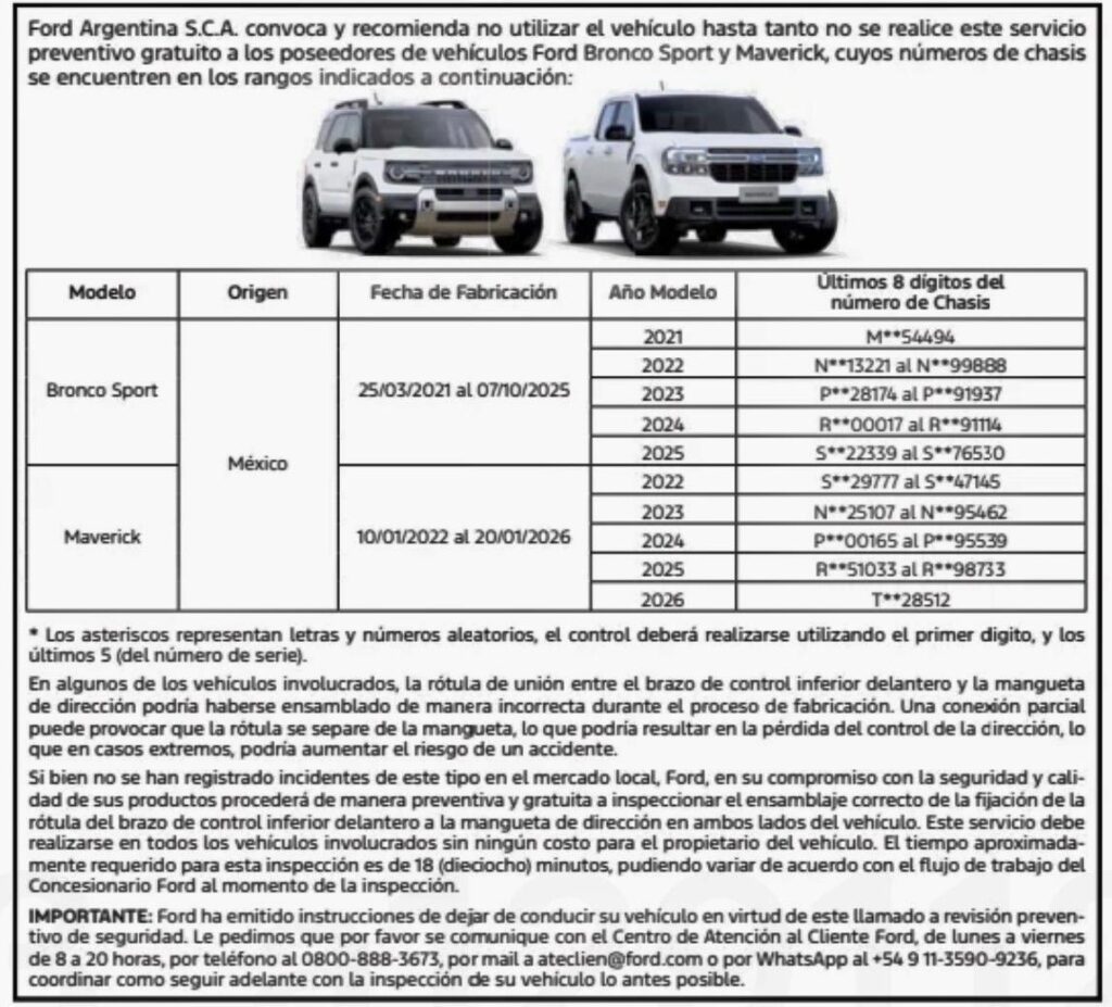 Comunicado oficial de Ford Argentina