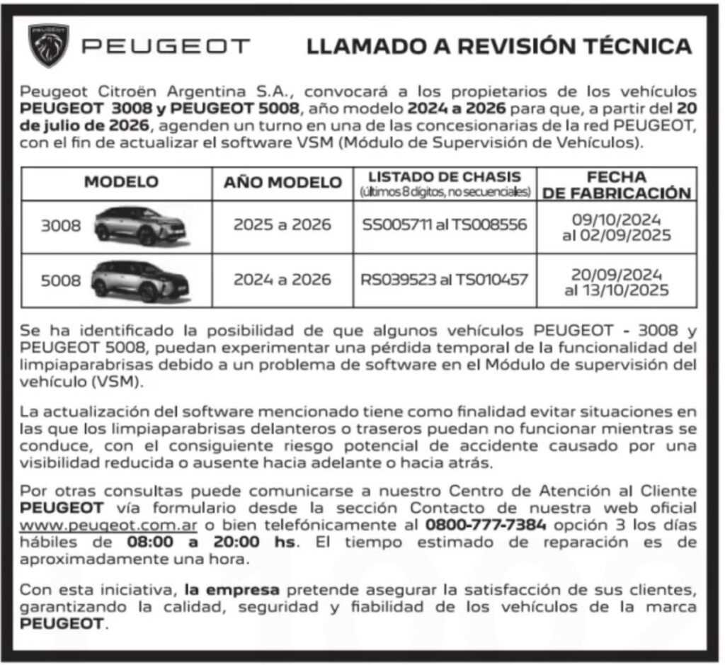Recall para dos autos de Peugeot en Argentina por "riesgo de accidente" 2 Recall-peugeot-3008-2