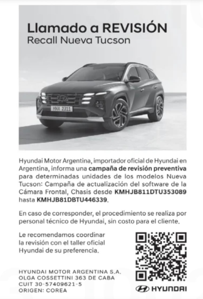 Recall para la Hyundai Tucson ¿cuál es el problema? 2 Comunicado Hyundai